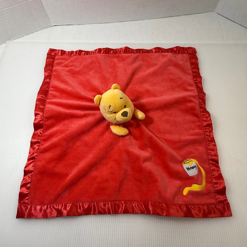 Disney Winnie the Pooh Baby Security Blanket Lovey Plush Satin Edge Blanket